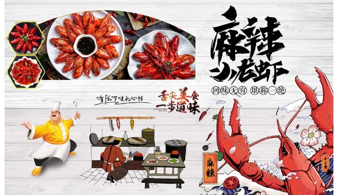 Murale 3D style chinois écrevisses pour créer une ambiance de restaurant asiatique