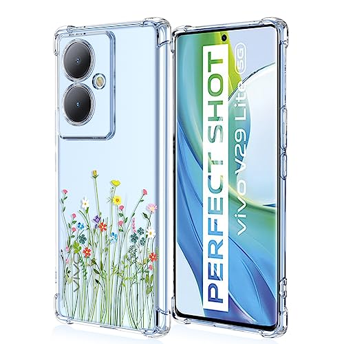 XINYEXIN Clear Case for Vivo V29 Lite 5G Flowers Floral Pattern Design Slim Shockproof Transparent Soft TPU Bumper Case Protective Cover
