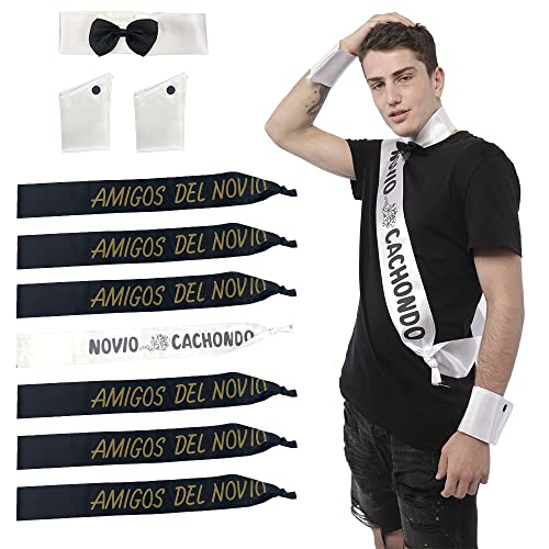 Bandas de despedida de solteiro, faixas de despedida de solteiro, faixas de cetim para namorado e seus maigos, kit de acessórios de tema Groom para festas e disfarces, Preto e branco, Talla única