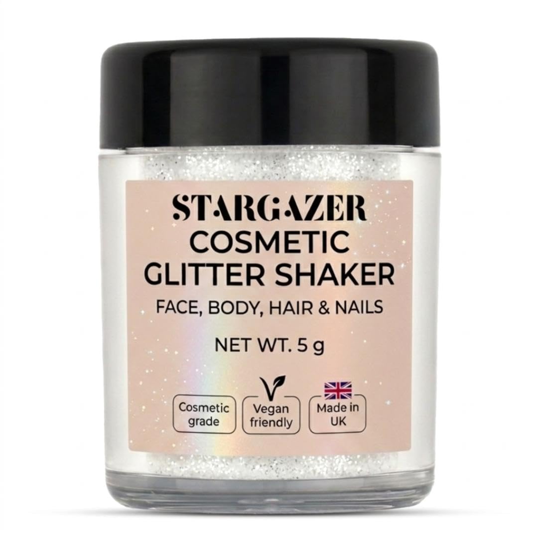 Stargazer UV White Neon Body Glitter Shaker - Fine Glitter for Face, Body, Eyes, Hair & Nails - UV Reactive Festival & Party Makeup - Cruelty-Free