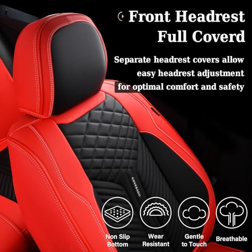 Image of Coverado Front Seat Covers, 2 Pack Waterproof Seat Covers for Cars, Luxury Leather Seat Cushions, Front and Rear Seat Protectors, Auto Seat Covers Fit for Most Vehicles(Black&Red)