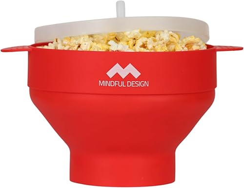 The Original Mindful Design - Popcorn Popper plegable para microondas, cuenco de silicona, sin BPA y apto para lavavajillas (rojo)