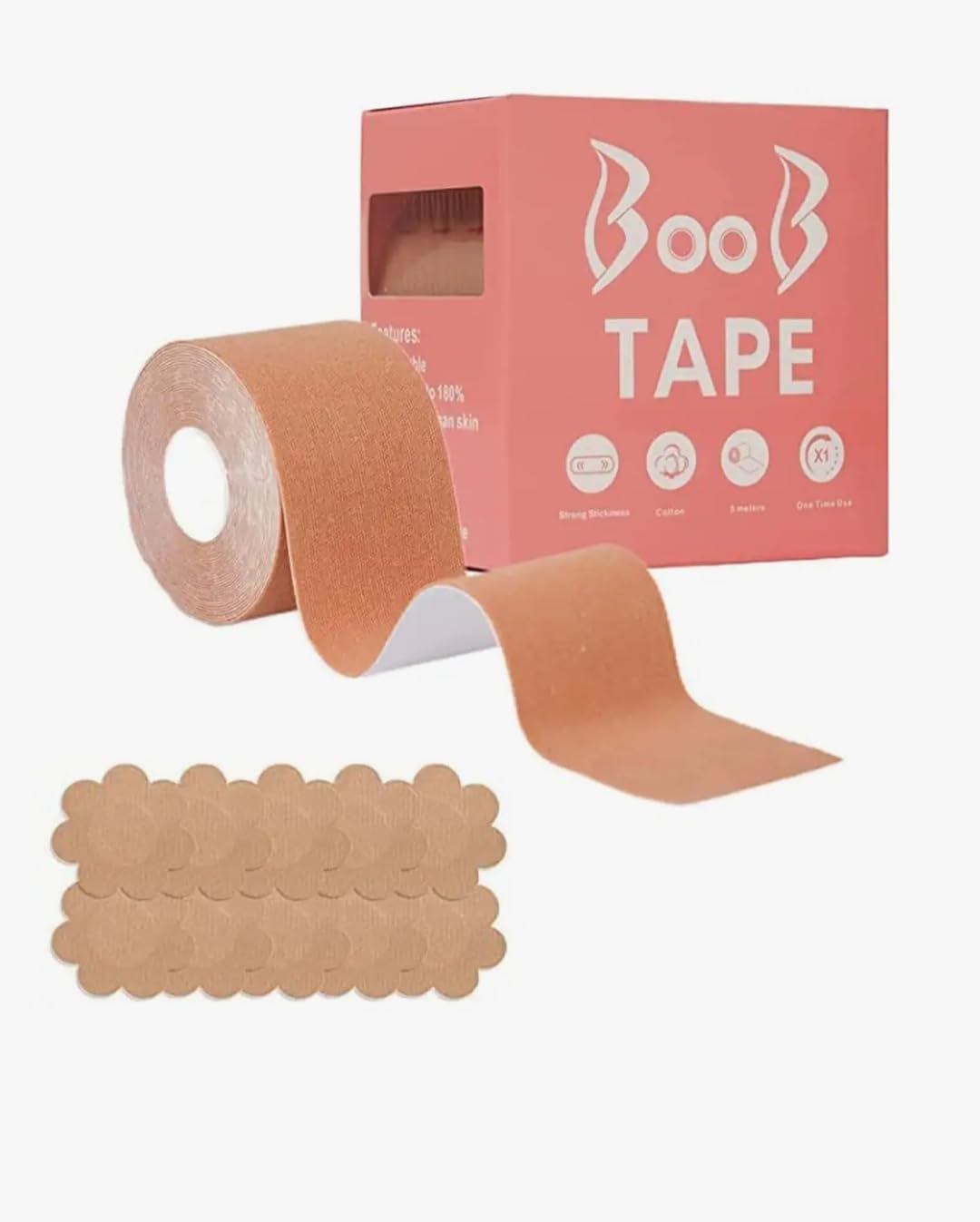 Boob Tape, Athletic Kinesiology Support Tape for Body, Skin-Friendly, 5 Meters, Beige