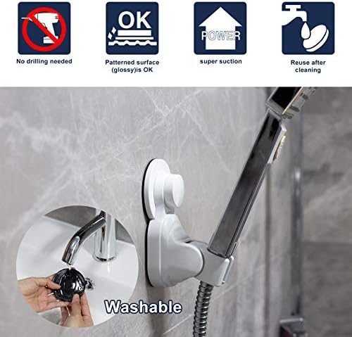 Shower Head Holder Suction Adjustable Wall Mount Adhesive Suction Cup Hand held Shower Head Holder for Kids Shower Head Showerhead Bracket Holder Shower Wand Holder Suction Replacement for Bathroom