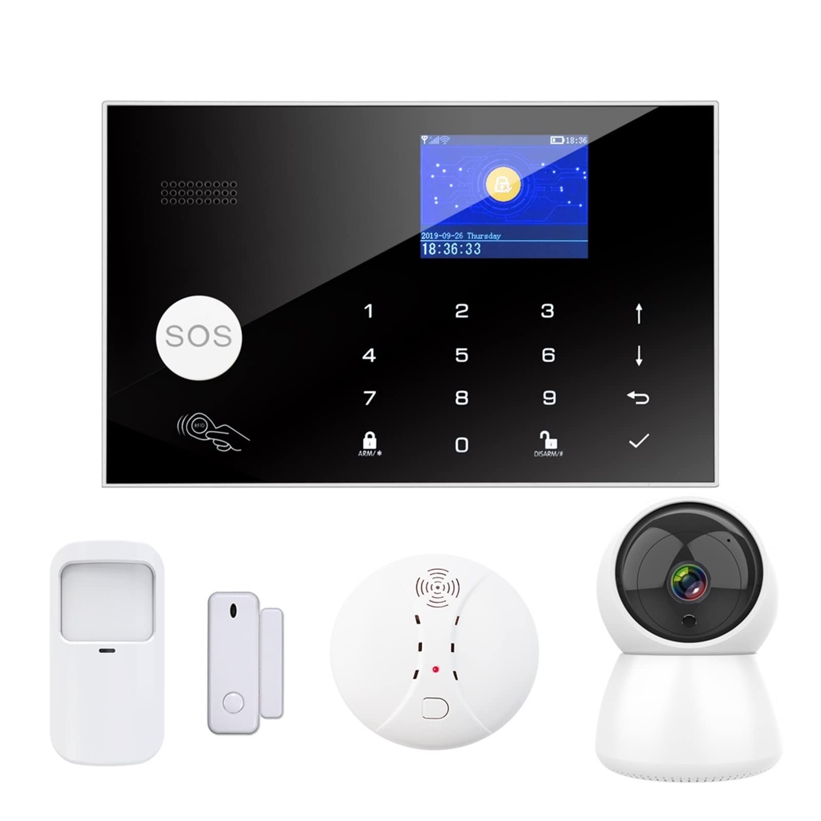 G30+G34 Tuya gsm 4G WiFi Inaldo inalámbrico Home ladrón Sistema de Alarma de Seguridad Detector de Gases Sensor de Puertas Accesorios de Sirena(G30-black)