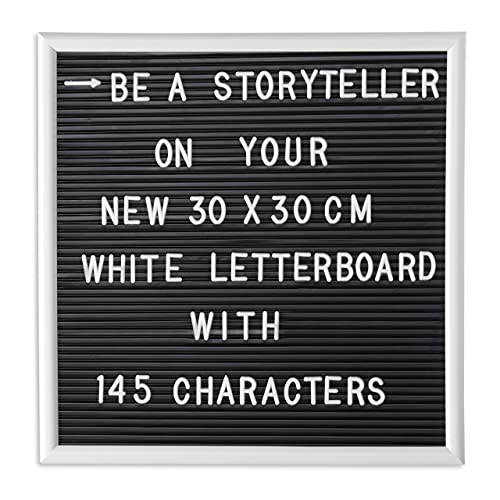 Relaxdays Letter Board con Struttura in Legno, 145 Lettere, Numeri e Caratteri Speciali, 30x30 cm, Bianco