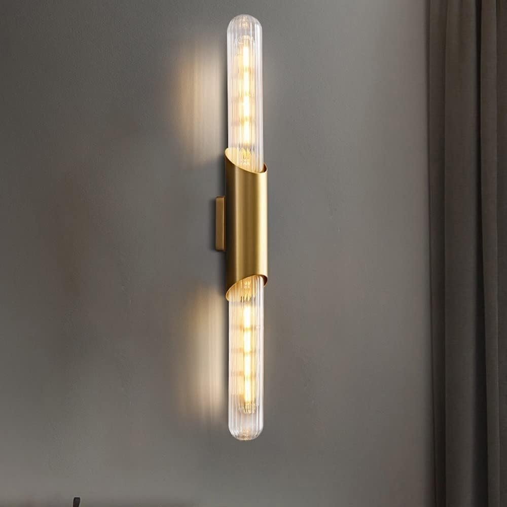 Cwcqgh Light Wall Lamps Sconces Glass Vanity Wall Copper Wall Sconce With Ribbed Lamp Shade, Wall Mount Ing Fixture Decor Wall Lamps For Bedroom Living Room Powder Room