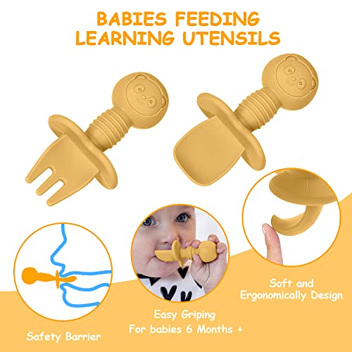 Foto von Vicloon Babylöffel, 4 Stück Baby Fütterlöffel aus Extra Weich Silikon, BPA Frei Baby Gabel und Löffel Set, Babybesteck für Baby, Kleinkind, Kinder - beige + gelb