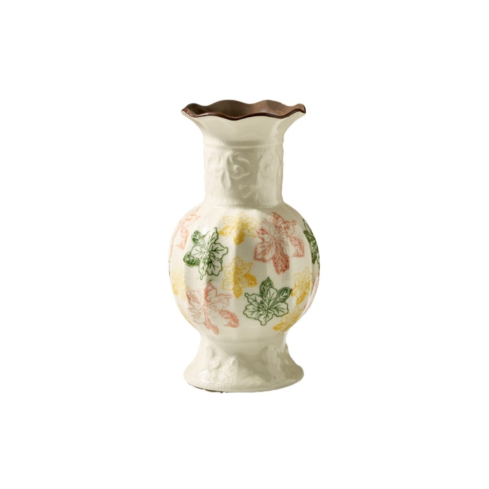 Centerpiece Vases Vintage Floral Ceramic Vase Crackle Glaze Vases with Ruffled Rim Home & Office Decor