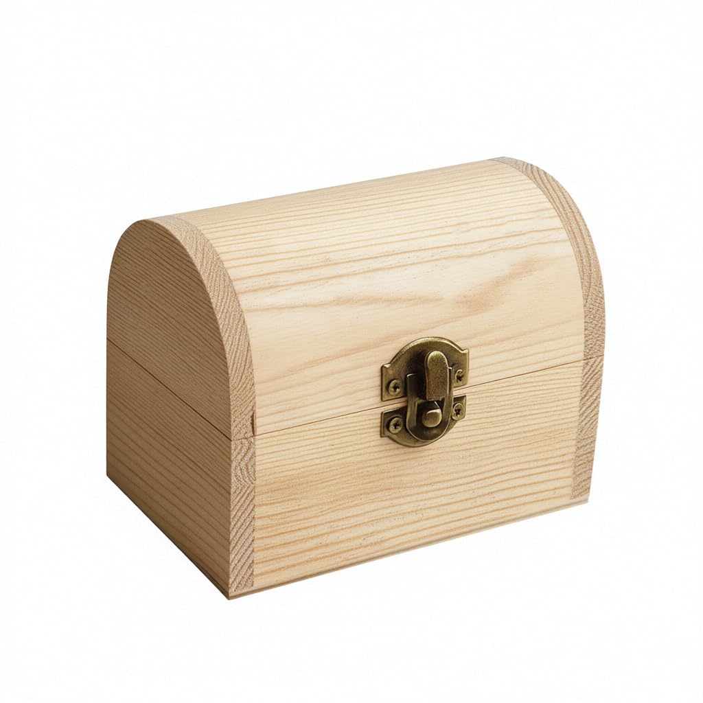 Ami.Todfo Unfinished Wooden Treasure Chest Box with Bronze Clasp, Pine Craft Storage Box for DIY Decoration, Small Decorative Container for Jewelry,