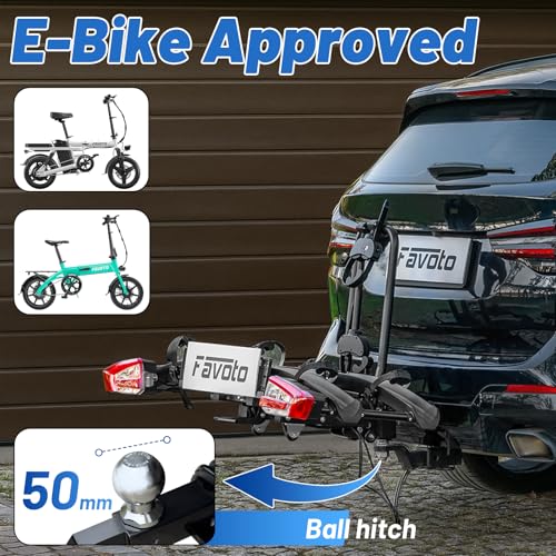 Favoto EBIKE Fahrradträger Anhängerkupplung Klappbar – Heckträger für 2 Fahrräder bis 60kg Rennrad & MTB mit Diebstahlschutz Rücklicht & Nummernschildhalter 26x4.0