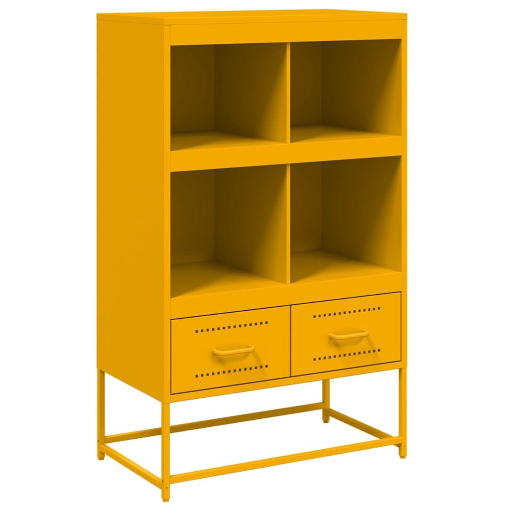 Armadietto alto, 68 x 39 x 111,5 cm, in acciaio, colore giallo | Armadio compatto in acciaio con 4 ripiani e 2 cassetti per uno spazio versatile in soggiorno o camera da letto.