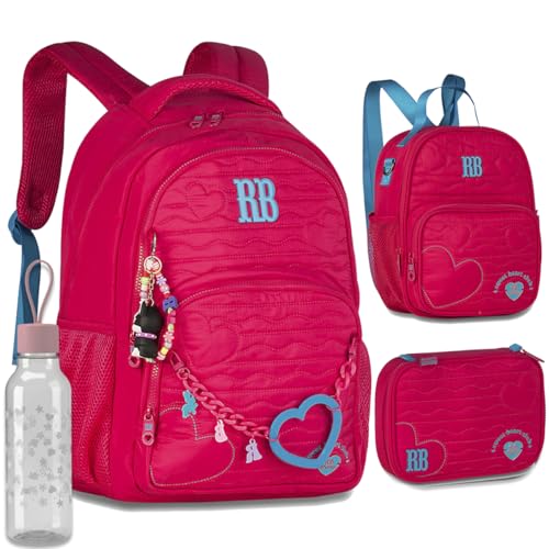 Kit Mochila Escolar Rebecca Bonbon RB 27010 Rosa com Lancheira, Estojo box e Garrafinha