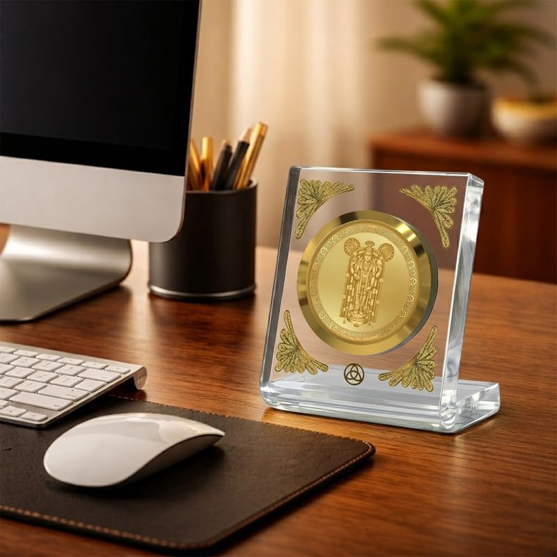 Image of DIVINITI 24K Gold Plated Guru Vayurappan Acrylic Frame for Car Dashboard, Home Temple & Office Table | Premium Spiritual Gift, Blessings for Protection & Positivity, 8x7 cm Decorative Showpiece