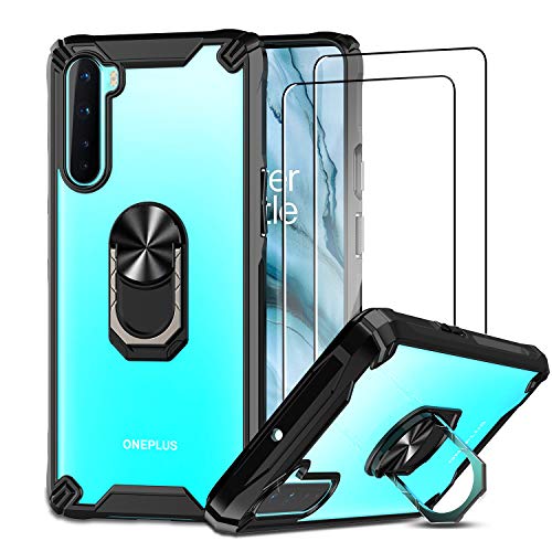IMBZBK Funda para OnePlus Nord 5G [Grado Militar Anti-Golpe] + [2 Pack] Cristal Templado OnePlus Nord 5G Protector Pantalla,una Parte Posterior de PC Dura&Silicona TPU Bumper con Anillo de Metal