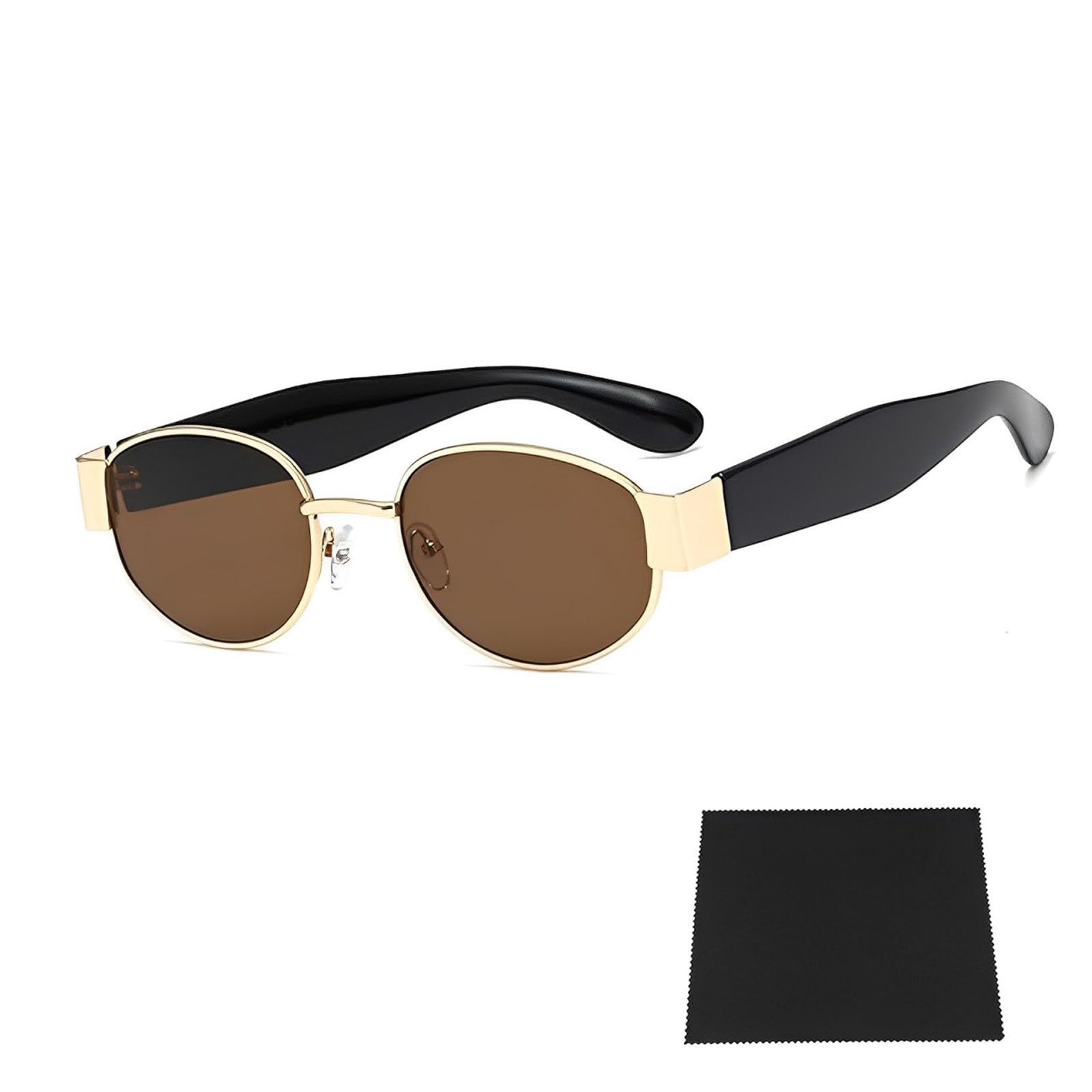 KatslynRetro Oval Sunglasses, Small Metal Sunglasses for Women Men, Non Polarised Trendy Fashion Sun Glasses With Glasses Cloth, 90s Vintage Sunglasses with UV400 Protection