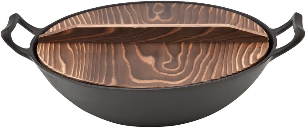 riSH Ikenaga Ironwork Nambu Ironware Wok, 11.8 inches (30 cm), Made in Japan, Stir Fry Pot, Wooden Lid Included