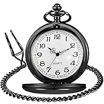 LYMFHCH Classic Smooth Vintage Quartz Pocket Watch, Arabic Numerals Scale Mens Womens Watch with Chain Christmas Graduation Birthday Gifts Fathers Day