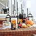 DRomance Halloween LED Flameless Pillar Candles Battery Operated with 6 Hour Timer Set of 3 Orange Wax Warm Light Flickering Witch Bats Castle Spooky Decals Halloween Decor Gifts(3 x 6 Inch)