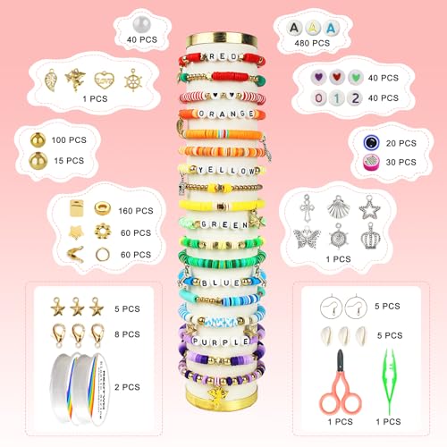 Image of Redtwo 23000Pcs Clay Beads Friendship Bracelet Making Kit, 7 Boxes 144 Colors Flat Polymer Heishi Beads Set for Friendship Jewelry Making Kit with Pendant Charms, Crafts Gifts for Girls Ages 6-12 Kids