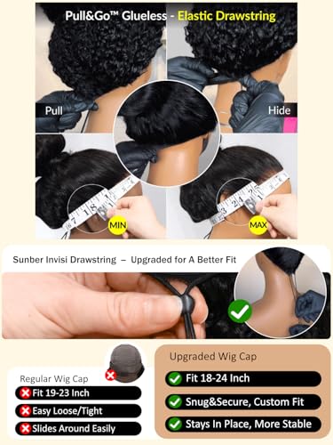 Image of Sunber Black With Light Blonde Highlights Water Wave Glueless Drawstring Wig Glueless Pre Everything 13x4 Lace Frontal Bye Bye Knots Pre Cut Lace Pre Plucked Pre Bleached Knots 150% Density 22Inch