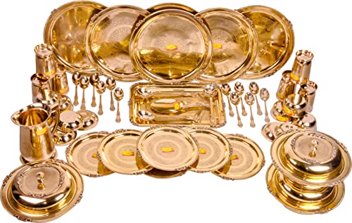 Shiv Shakti Arts® Brass Dinner Set - 51 pieces (Engraved, Gold)