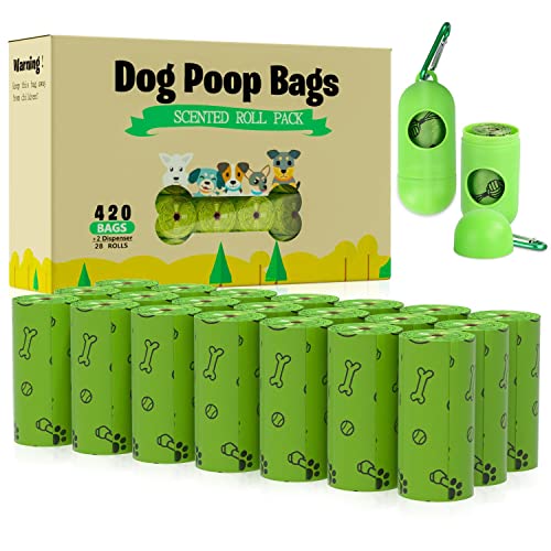 TVOOD Dog Poop Bags(420 Count), Scented Poop Bags for Dogs Leak Proof Doggie Poop Bag Refills Rolls Pet Waste Bags with 2 Free Dispenser