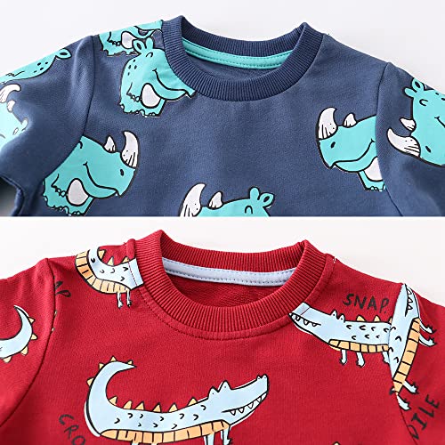 Image of Toddler Boys Crewneck Sweatshirt, Cotton Long-Sleeve Pullover Cartoon Print (Crocodile & Monster, 6-7 Years)