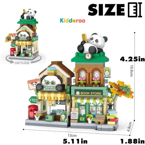 Image of Kawaii Panda Bookstore Mini Building Blocks Set, 560+ PCS Cute City Street View Architecture Model Kit for Teens & Adults 14+ | Collectible Home Decor Toy with 1 Year Manufacturing Warranty