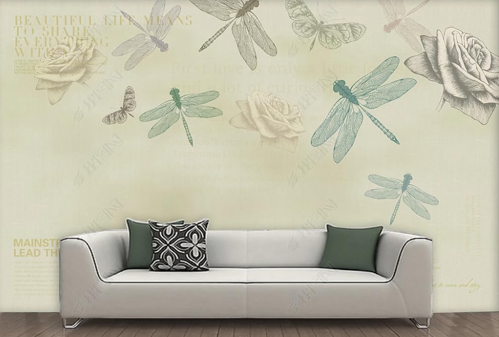 Papier peint intissé libellule rose rétro poster géant mural salon 150x105 cm