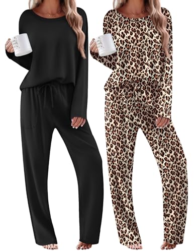Ekouaer 2 Pack Womens Pajama Sets Long Sleeve Long Pants Pjs Loungewear - image 1