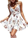 Sexy V-Ausschnitt, Blumendruck, Spaghetti-Trägern, Reißverschluss auf der Rückseite, A-Linien-Stil, Mini-Kleid mit einem Gürtel