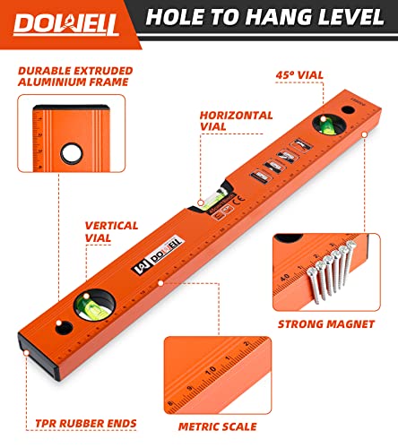 DOWELL 18 calowy/450 mm magnetyczny poziom spirytusowy ze skalą metryczną, 3 różne bąbelki-45°/90°/180°
