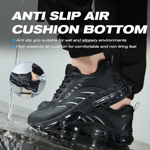 Image of Steel Toe Work Shoes for Men, PU Sole Tennis Upper with Print Lace-up Style, Safety Non Slip Comfortable Shoes for Industrial or Construction