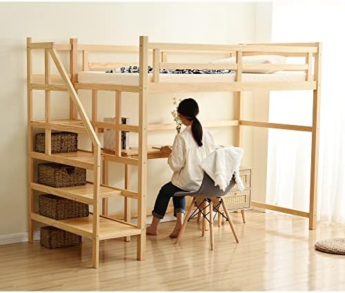 Amazon｜ロフトベッド 天然木 木製 2段ベッド 収納棚+階段+コンセント+ 