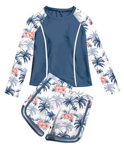 Image of Vogseek Girls Rash Guard Swimsuits 2 Piece Bathing Suit UPF 50+ Summer Swimwear Size 7-12T