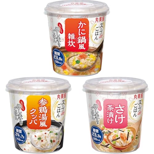 【セット買い】丸美屋食品工業 スープdeごはんかに鍋風雑炊 69g ×6個 + 丸美屋食品工業 スープdeごはん 参鶏湯風クッパ 70.2g×6個 + 丸美屋食品工業 スープdeごはん さけ茶漬け 66.6g ×6個