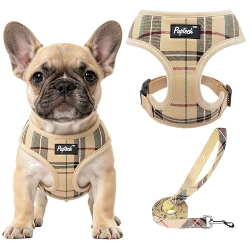 Pupteck Soft Mesh Dog Harness Sized and Leash Set Pet Puppy Cat Comfort Padded Vest No Pull Harnesses, Beige, Medium