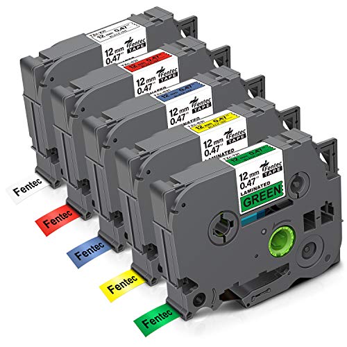 Fentec Compatible Label Tape Replacement for Brother TZ 12mm 0.47 in Color Laminated Tape TZe-231 TZe-431 TZe-531 TZe-631 TZe-731 for PT-D210 PTH110 PT-D200 PT-D400 PT-D600 Labeler, 5 Pack