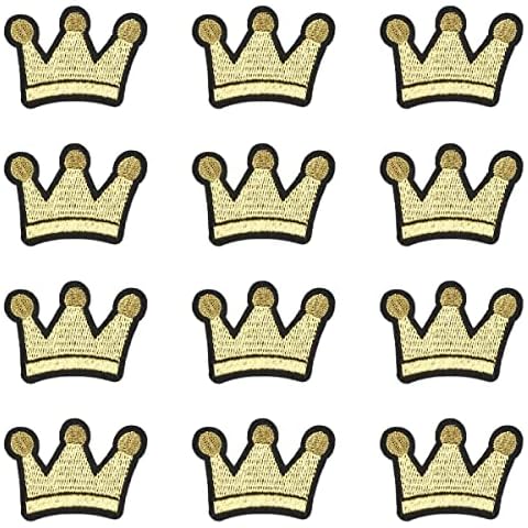 JKJF Crown Embroidery Patches Crown Iron on Patches King Queen Sew On Applique Badge for Clothes Backpack Shoes Jacket Jeans Hat Dress Curtain DIY Crafts - Gold 12 Pcs Cover