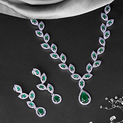 Image of Yellow Chimes Jewellery Set for Women and Girls American Diamond Jewellery Set | Rosegold Rhodium Plated AD Necklace Set for Women | Birthday Gift for Girls & Women