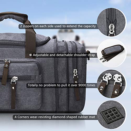 Toupons Canvas Duffel Bag Small Carry-on Bag Overnight Bag Weekender Bag for Men (Grey)