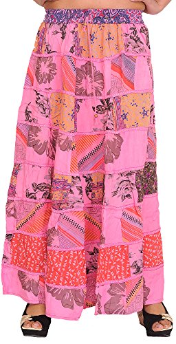 Long Printed Boho Skirt from Gujarat with Patch Work and Lace