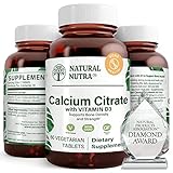 Natural Nutra Calcium Citrate with Vitamin D3, Supplement for Bone Strength, Promotes Muscle Movements & Done Health, Boost Heart Health, Strengthen Bone Density, Ideal for Active Seniors, 60 Tablets