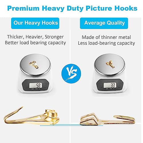 Image of YHYZ Picture Hooks Heavy Duty, Picture Hanging Kit: Hangers (50 30 20 10 lbs) + Nails, Hanging Clock Photo Mirror Painting, for Plasterboard Wood Dry Walls Hardwall
