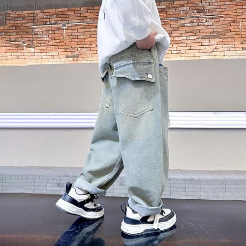 Boys Casual Straight Leg Denim Pants Loose Fit with Functional Pockets Stylish Everyday Wear for Kids2