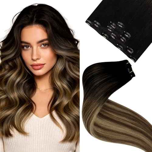 Image of LaaVoo Clip on Extensions Human Hair 18in No Synthetic Smooth | Effortless blending for mid-back styles, transparent lace mimics natural scalp for undetectable wear