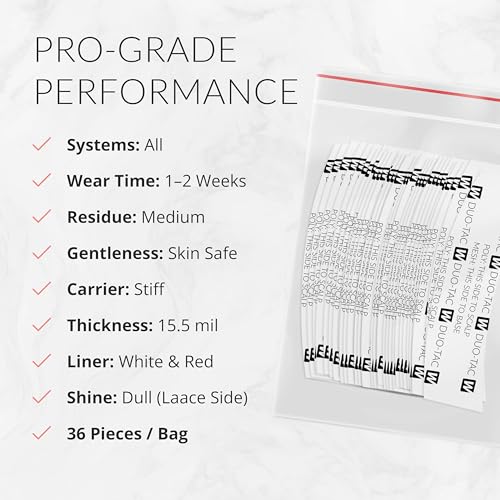 Image of Duo-Tac C Contour Tape 36 Pieces for Wig Tape Installs, Lace Systems, Toupee Applications, Hair and Adhesive Strips Prep Offering Extended Wear Hold, Low Residue and Dual-Sided Use for Mesh and Poly