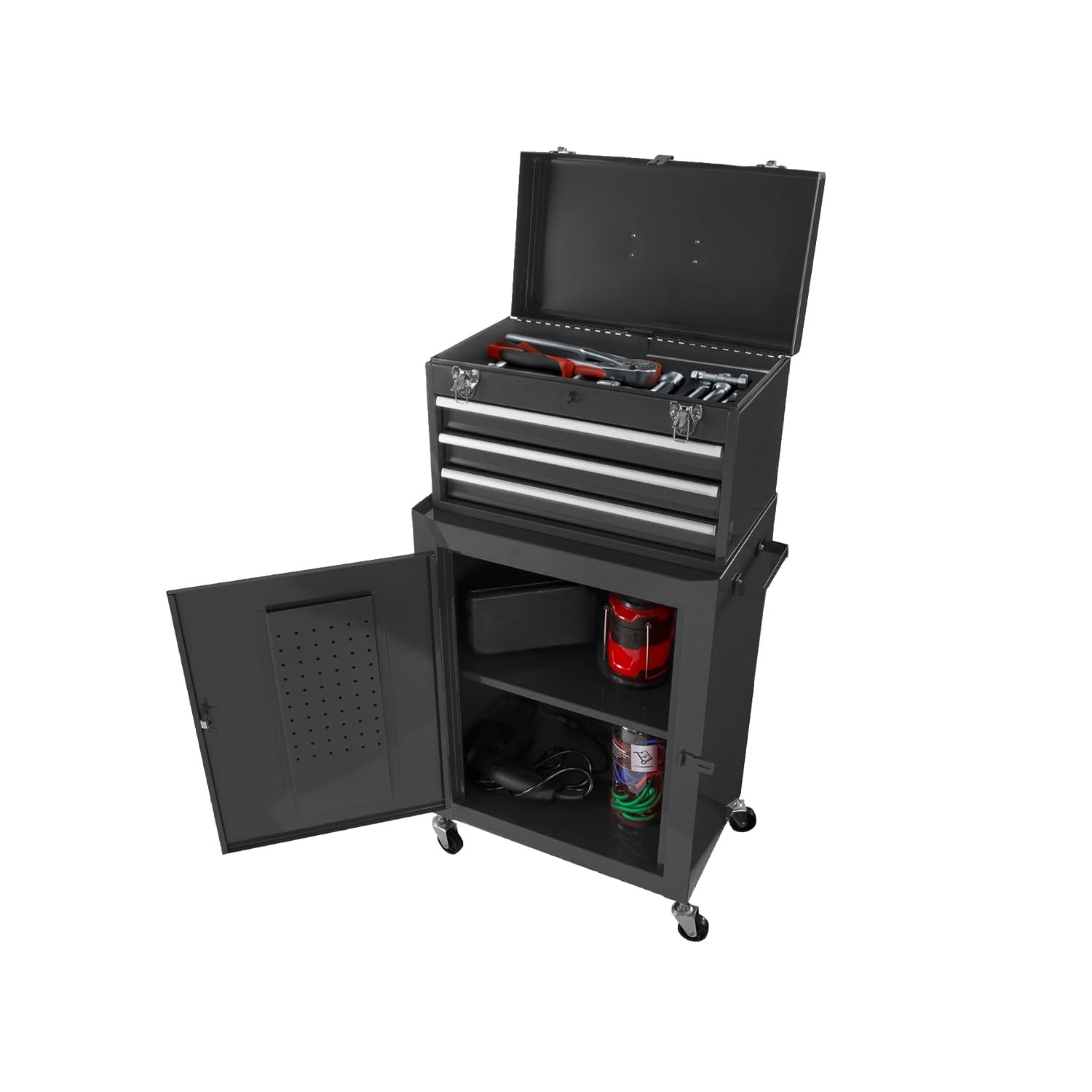 CT01 Carrello Portautensili da Officina con Serratura - 3 Cassetti e 3 Vani, Capacità 150 kg,Ideale per Meccanica e Professionisti - Carrello Porta Attrezzi Vuoto, Nero