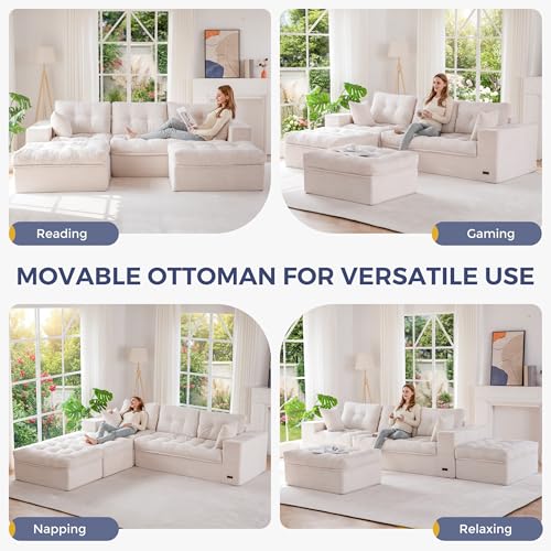 Image of MAXYOYO 104 inch U Shaped Modular Sectional Sofa with 2 Ottomans, Cloud Boneless Couch with Layered Cushion, Flexible Module Combination Sofa for Living Room, No Assembly Required, Beige
